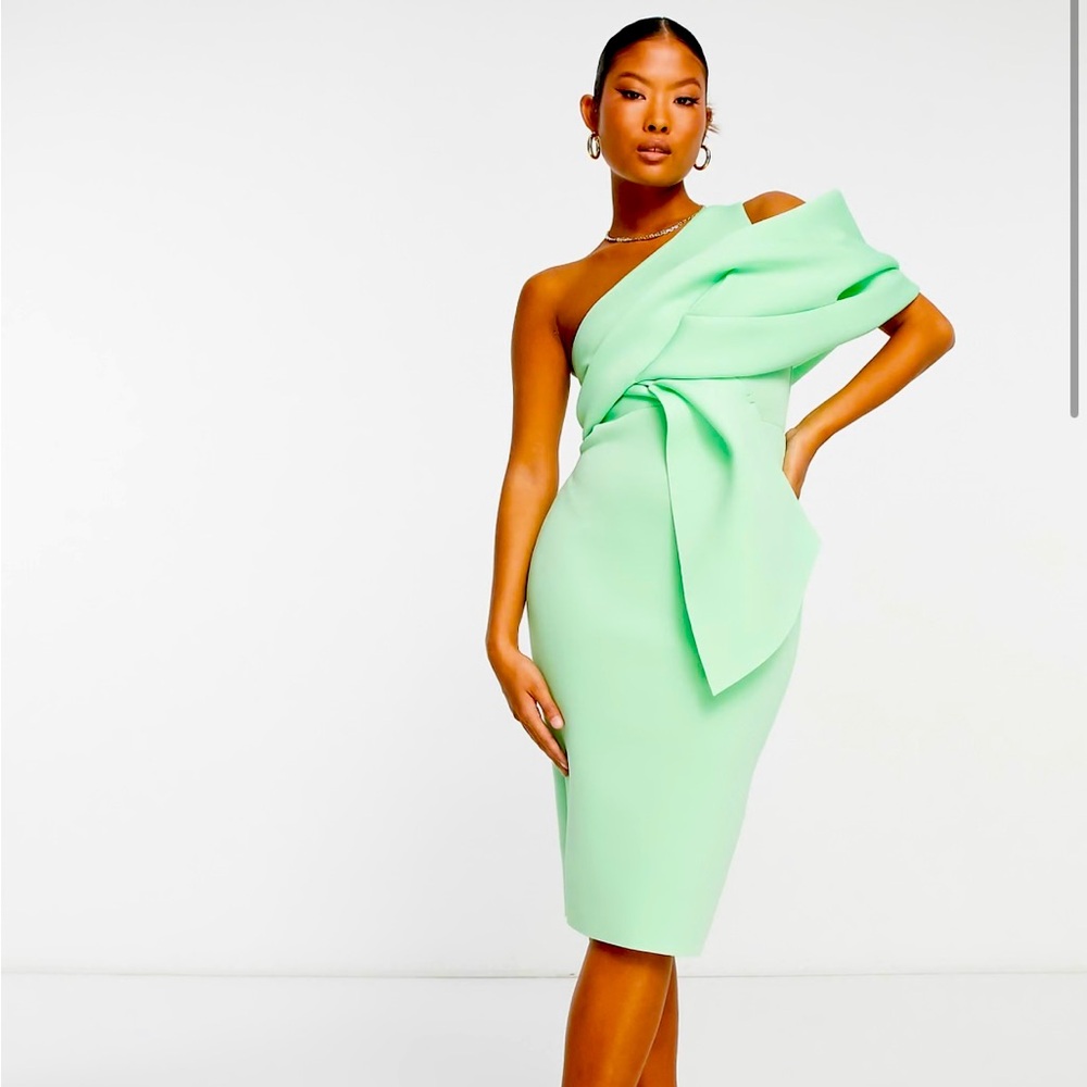 ASOS DESIGN Petite peekaboo midi pencil dress in light green